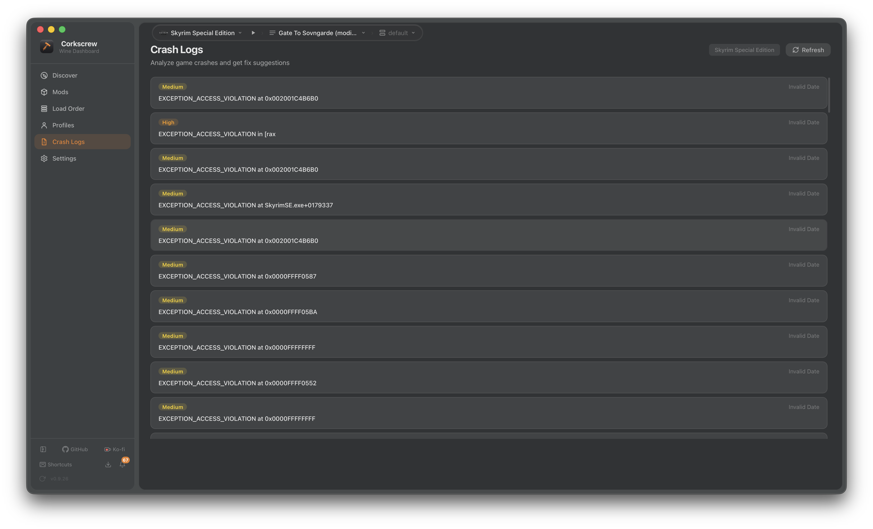 Corkscrew crash log viewer