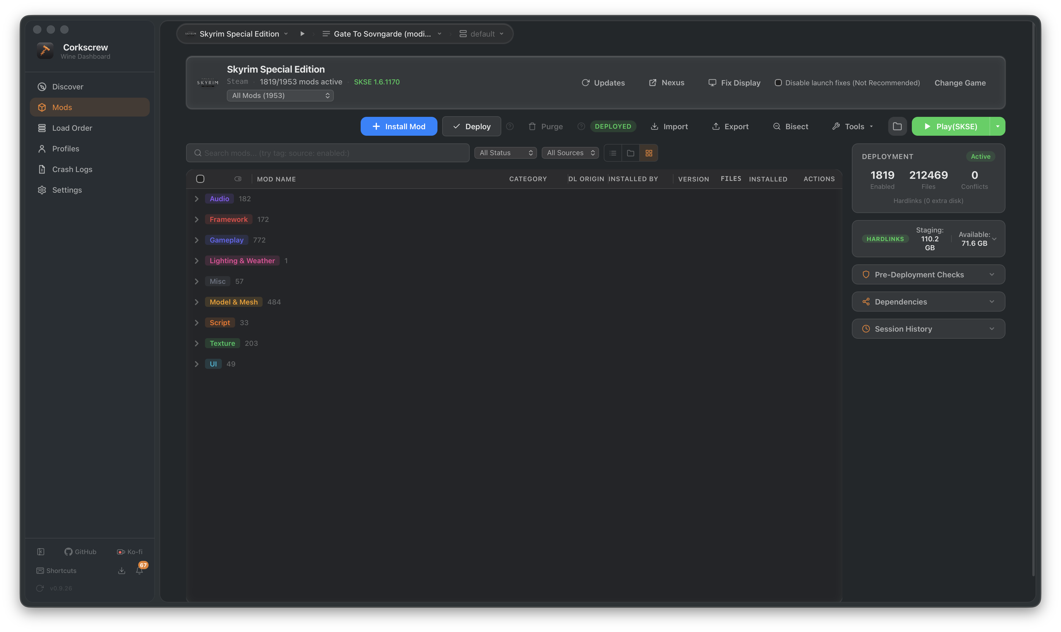 Corkscrew mod list view