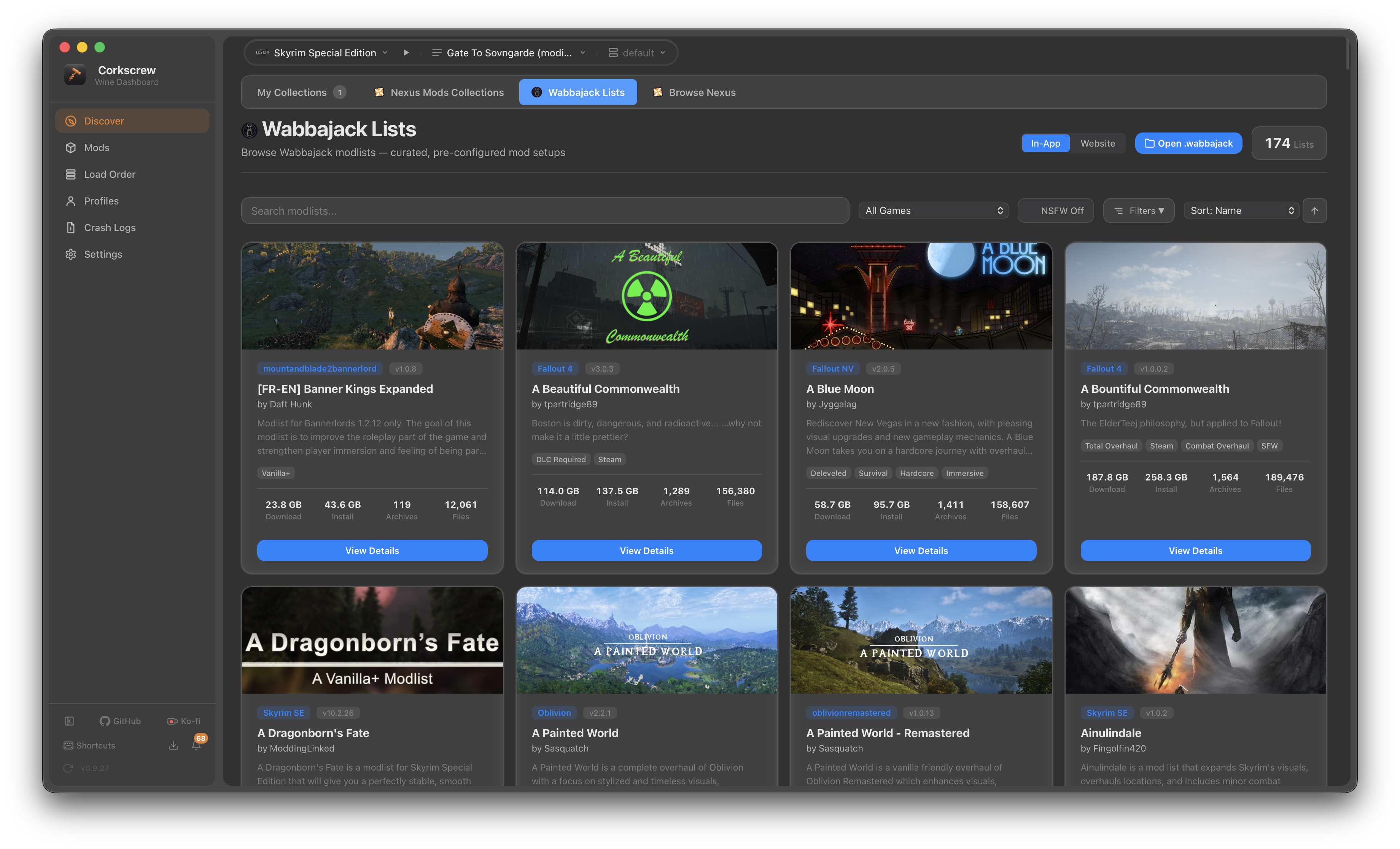 Wabbajack modlist installation in Corkscrew
